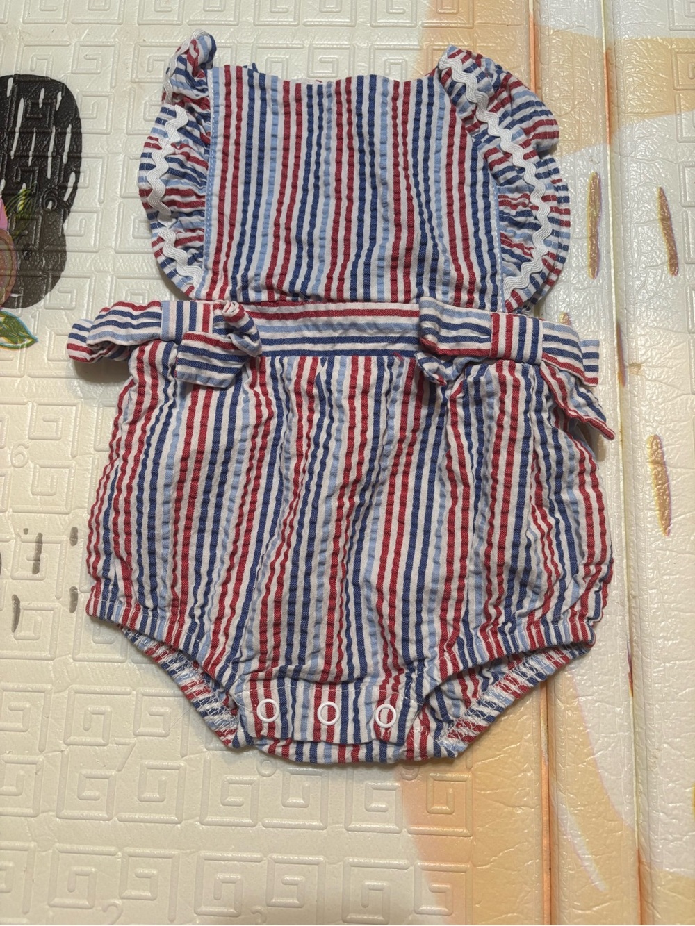 Striped Red, White & Blue Baby Romper with Ruffle Shoulders